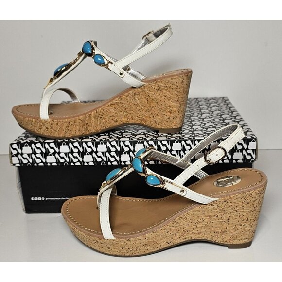 PRIMADONNA COLLECTION WOMEN SANDALS Gold  & Turquoise Beading NEW - Picture 1 of 12